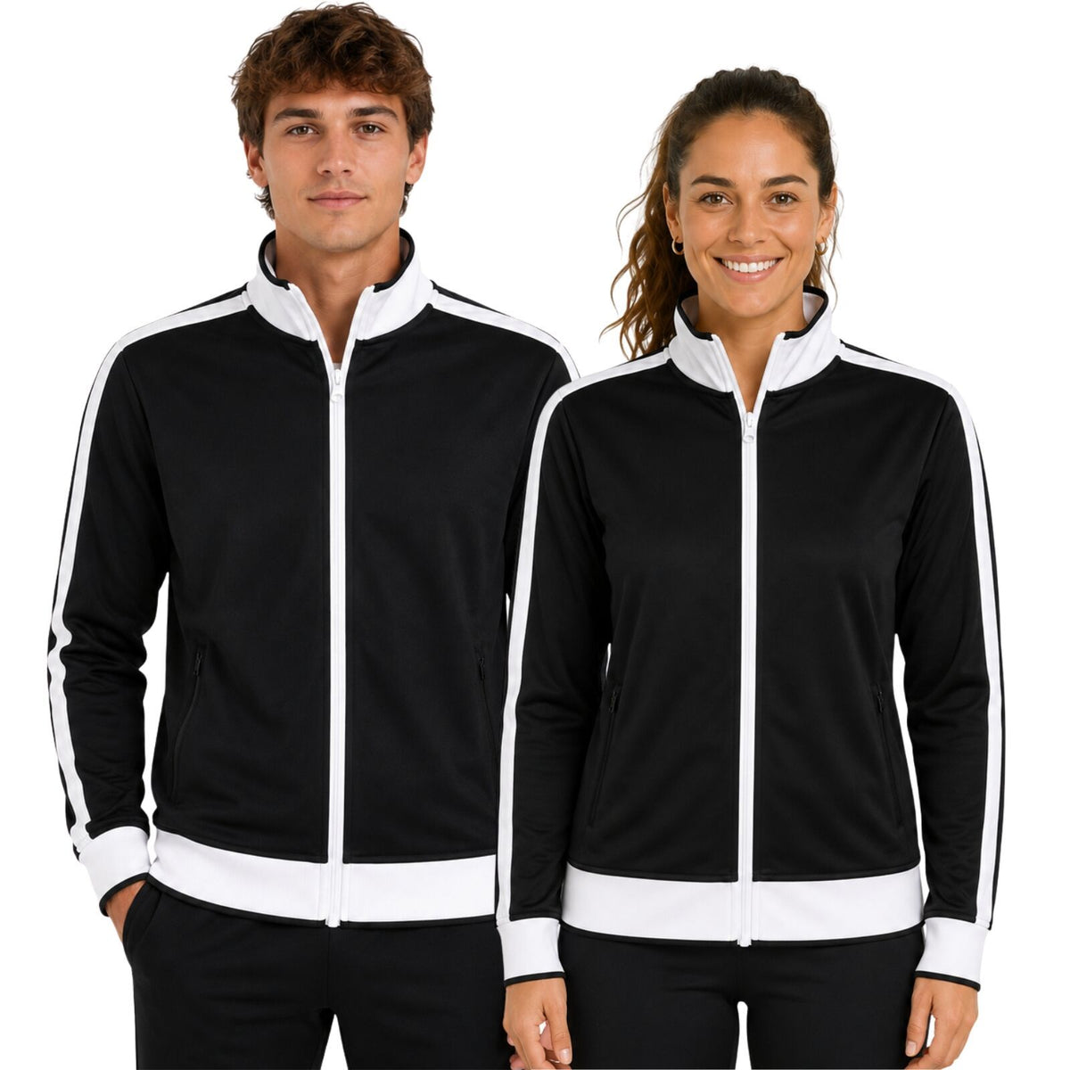 Track Top Jacket Full Zip Tracksuit Varsity Jumper Warm Winter - Black/White - M (10-12)