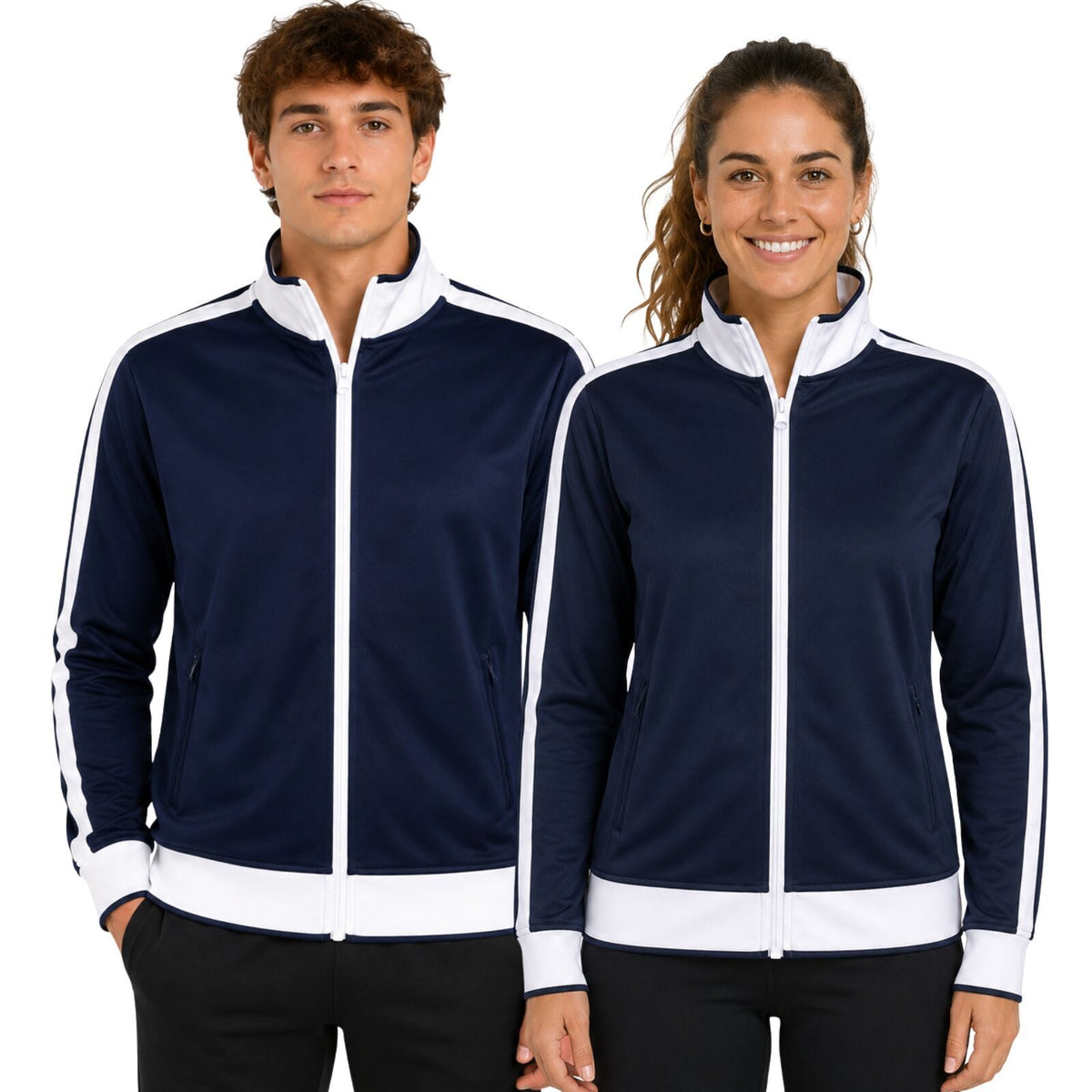 Track Top Jacket Full Zip Tracksuit Varsity Jumper Warm Winter - Navy/White - M (10-12)