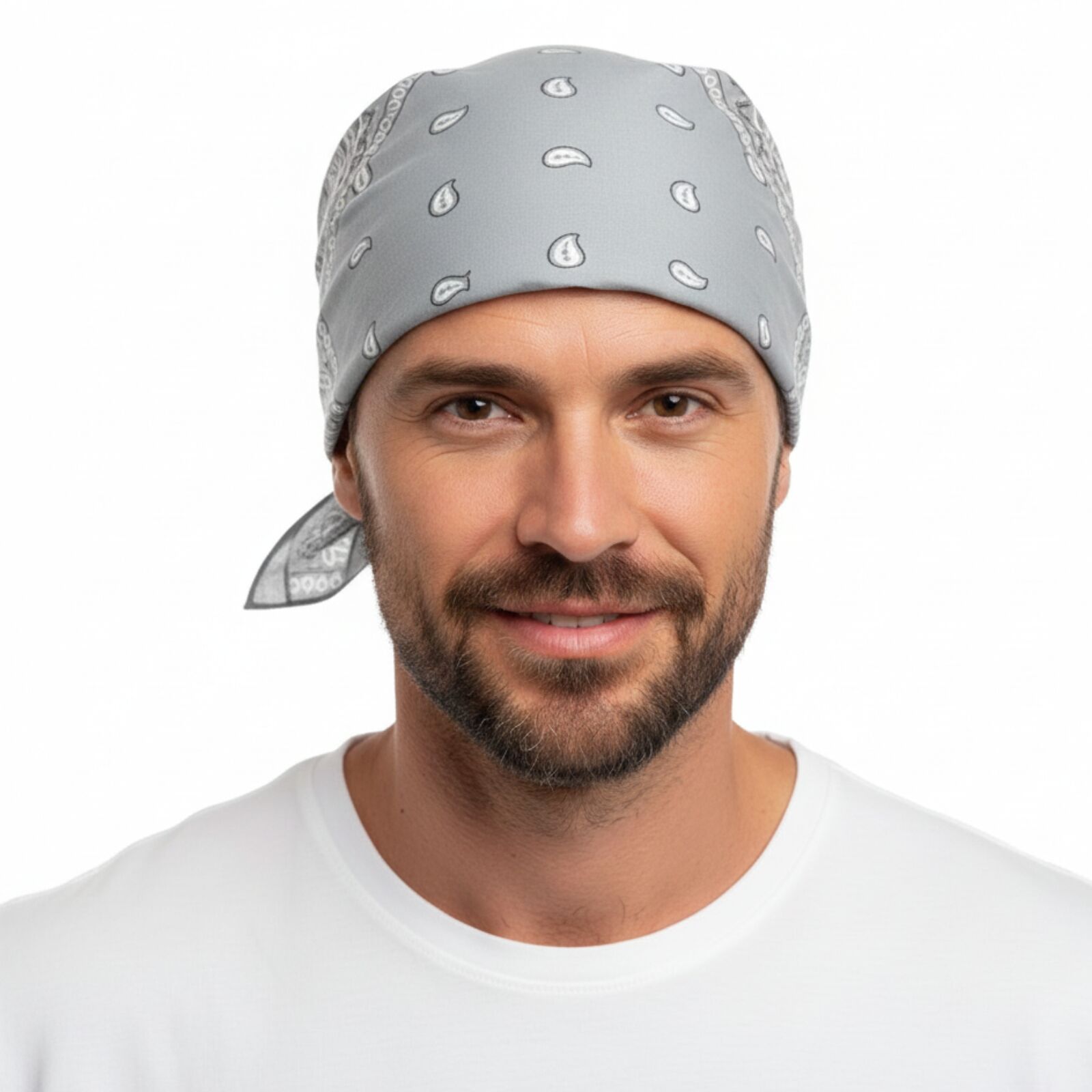 BANDANA Paisley 100% COTTON Head Wrap Durag Bandanna Summer Biker Scarf Mask - Grey