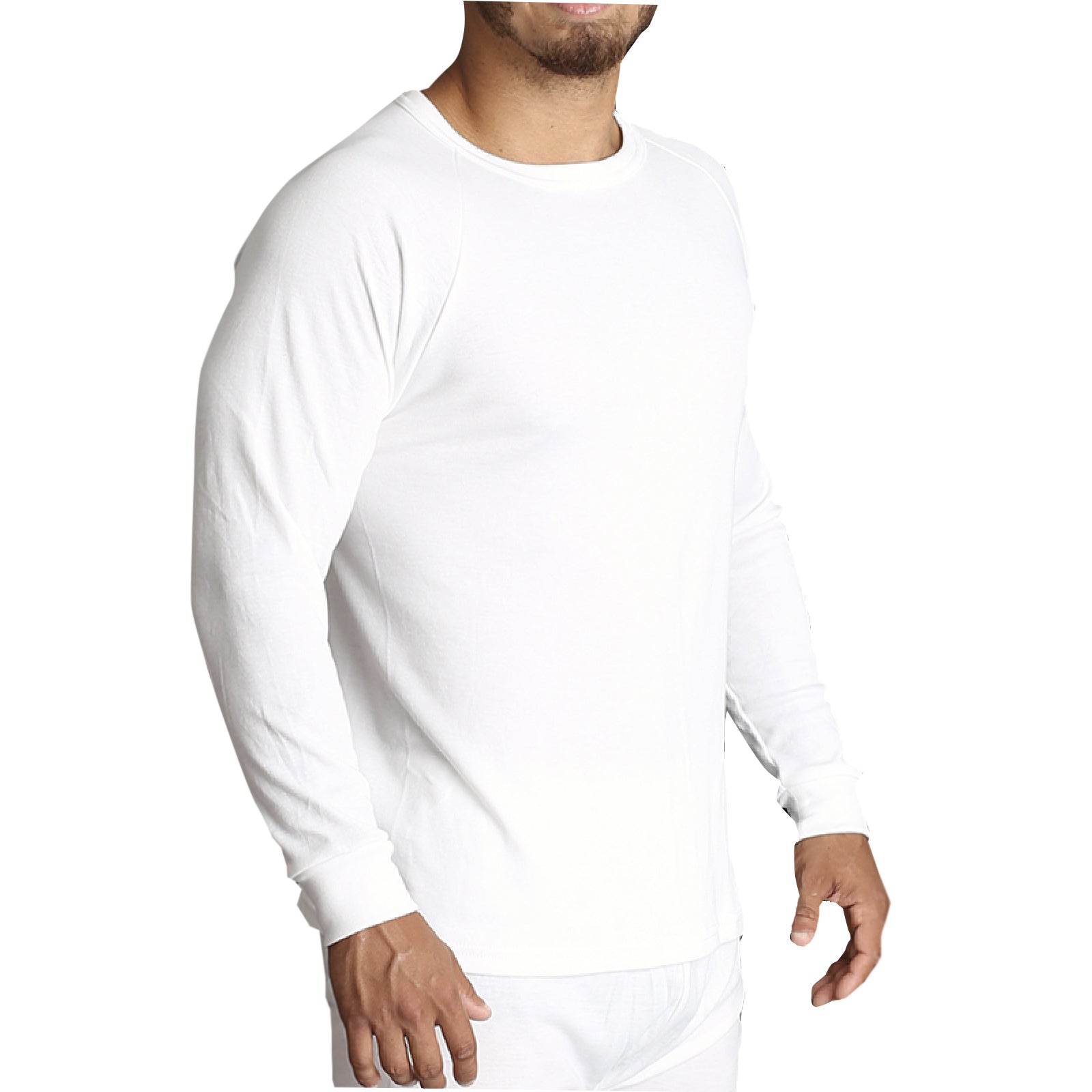 Mens Merino Wool Blend Thermal Top Long Sleeve Base Layer Underwear - Beige - L