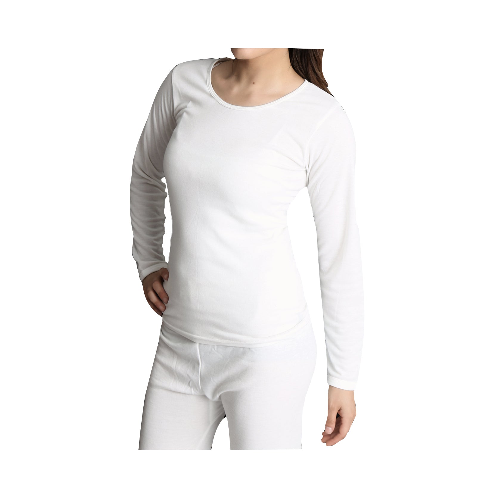 Womens Merino Wool Blend Thermal Top Long Sleeve Spencer Base Layer - Beige - 10-12