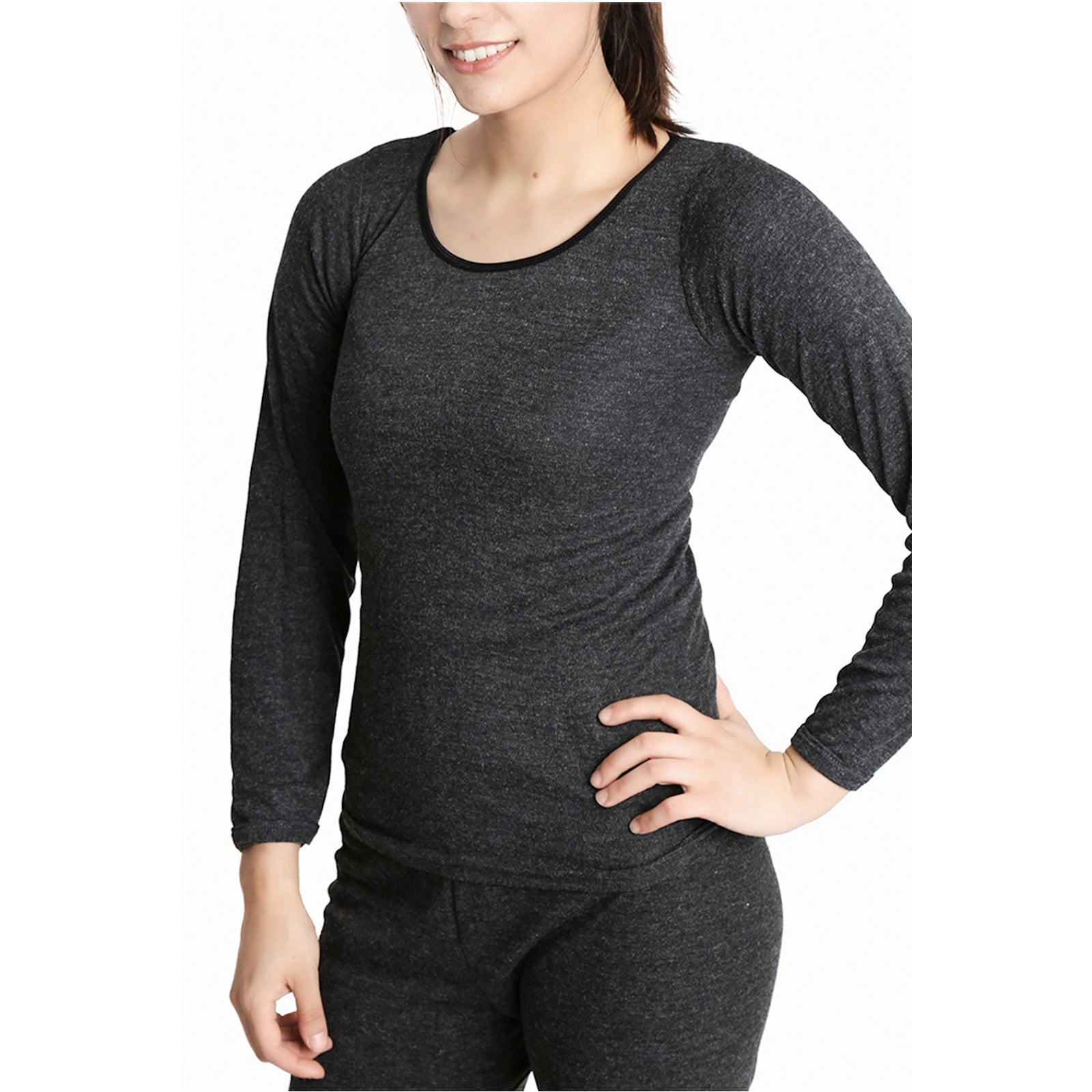 Women's Sleepwear: Ladies Merino Wool Blend Long Sleeve Thermal Spencer Top Underwear Thermals - Black - 16-18