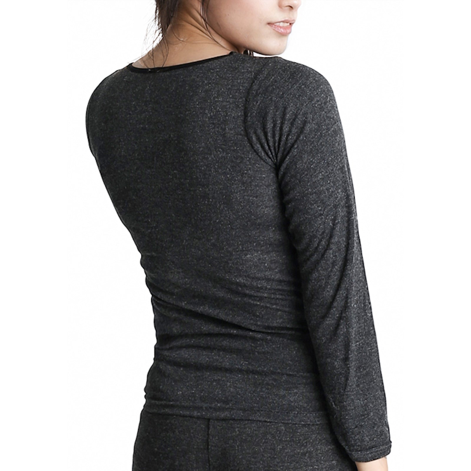 Women's Sleepwear: Ladies Merino Wool Blend Long Sleeve Thermal Spencer Top Underwear Thermals - Black - 16-18