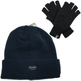 Men's Hats & Caps: Dents 2pcs Set Mens 3M Thinsulate Pull-On Beanie + Knitted Fingerless Gloves