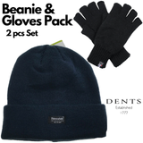 Men's Hats & Caps: Dents 2pcs Set Mens 3M Thinsulate Pull-On Beanie + Knitted Fingerless Gloves