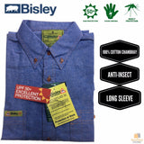 Men's Shirts: BISLEY Insect Protection Repellent Long Sleeve Casual Shirt Fishing Camping - Blue - S