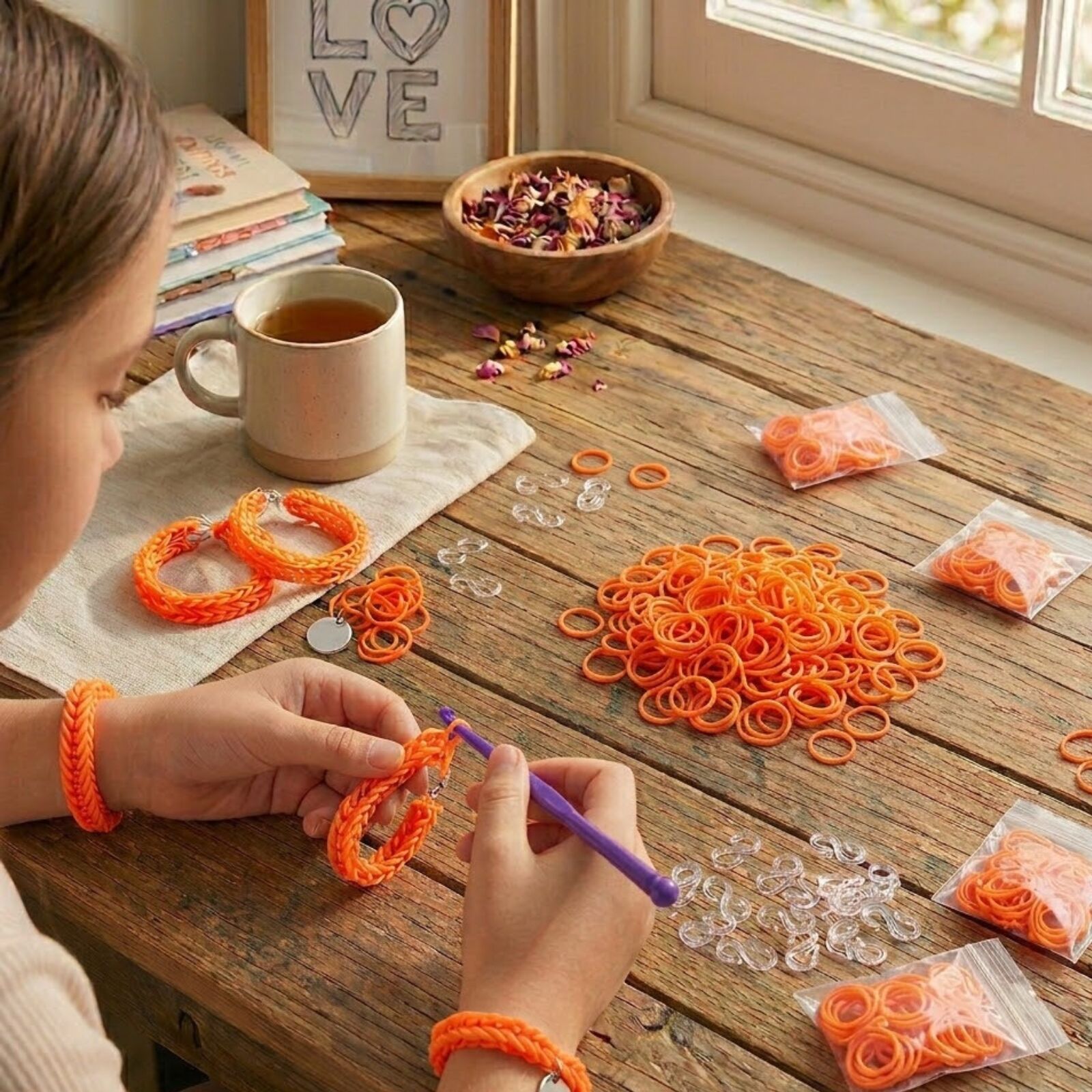1200pcs Loom Bands Refill Kit Rubber DIY Bracelet Making Set - Plain Orange