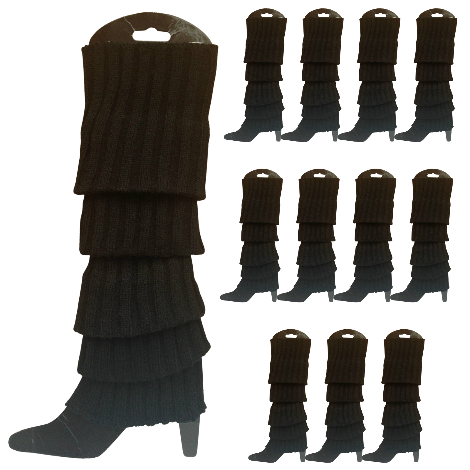 Women's Socks & Hosiery: 12x LEG WARMERS Knitted Womens Costume Neon Dance Party Knit 80s BULK - Black