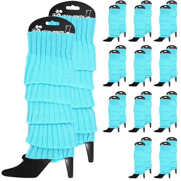 12x LEG WARMERS Knitted Womens Costume Neon Dance Party Knit 80s BULK - Sky Blue