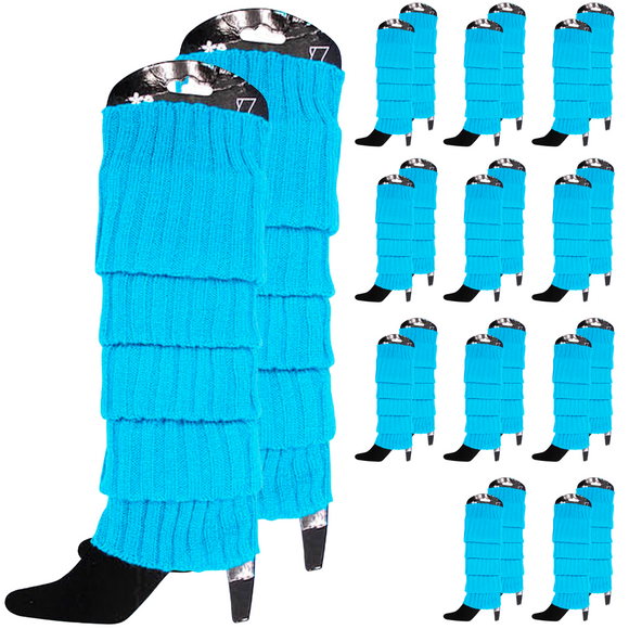 12x LEG WARMERS Knitted Womens Costume Neon Dance Party Knit 80s BULK - Topaz Blue
