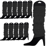 12 LEG WARMERS Knitted Womens Neon Party Knit Ankle Fluro Dance Costume 80s BULK - Black