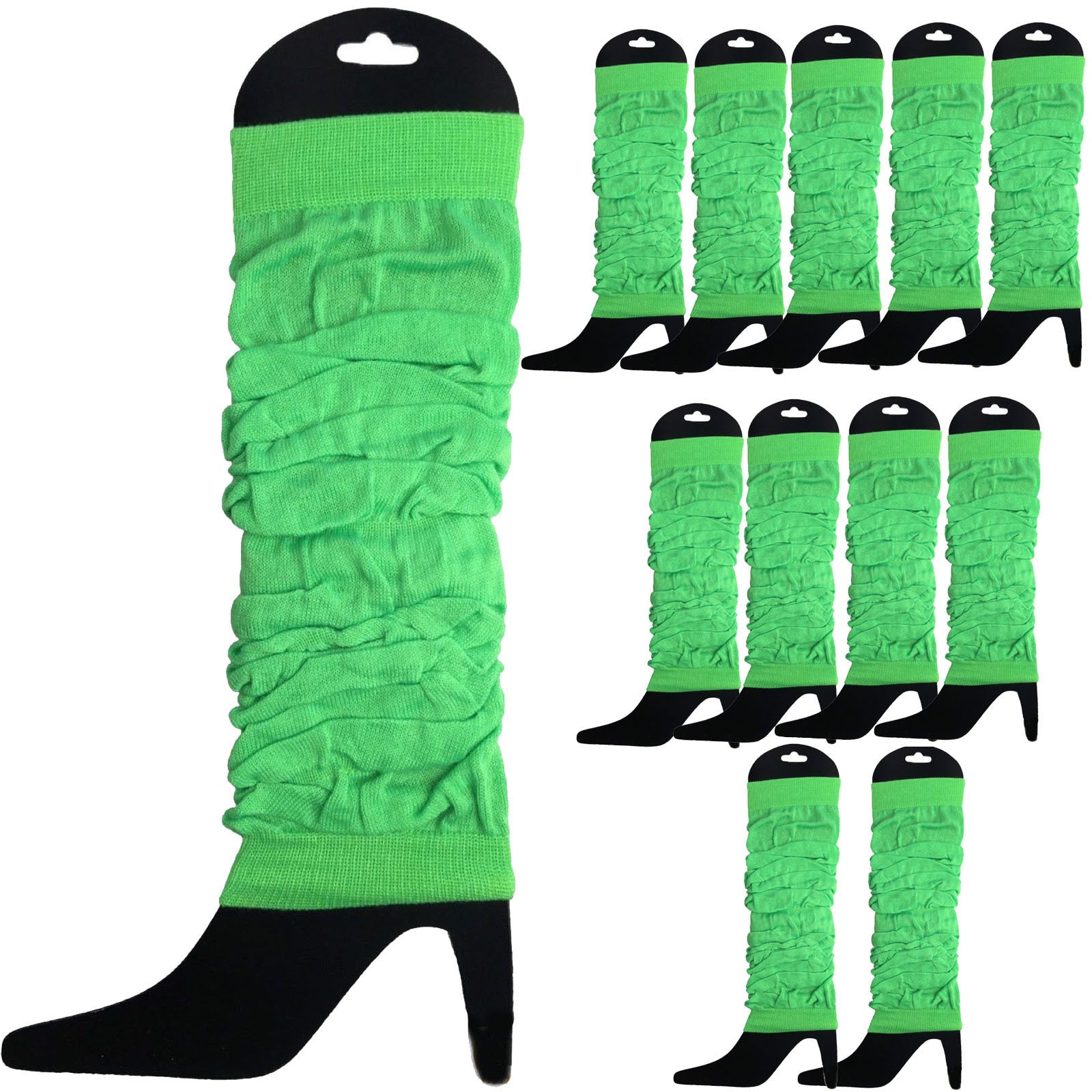 Women's Socks & Hosiery: 12 LEG WARMERS Knitted Womens Neon Party Knit Ankle Fluro Dance Costume 80s BULK - Fluro Green