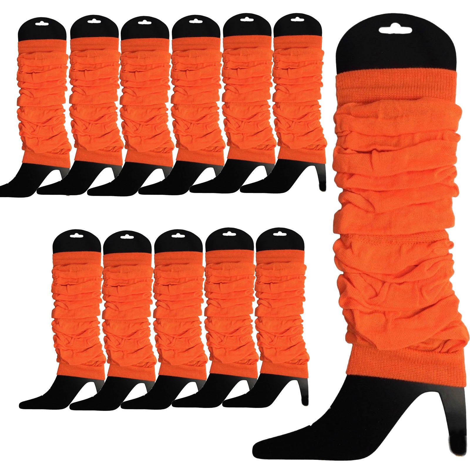 Women's Socks & Hosiery: 12 LEG WARMERS Knitted Womens Neon Party Knit Ankle Fluro Dance Costume 80s BULK - Fluro Orange