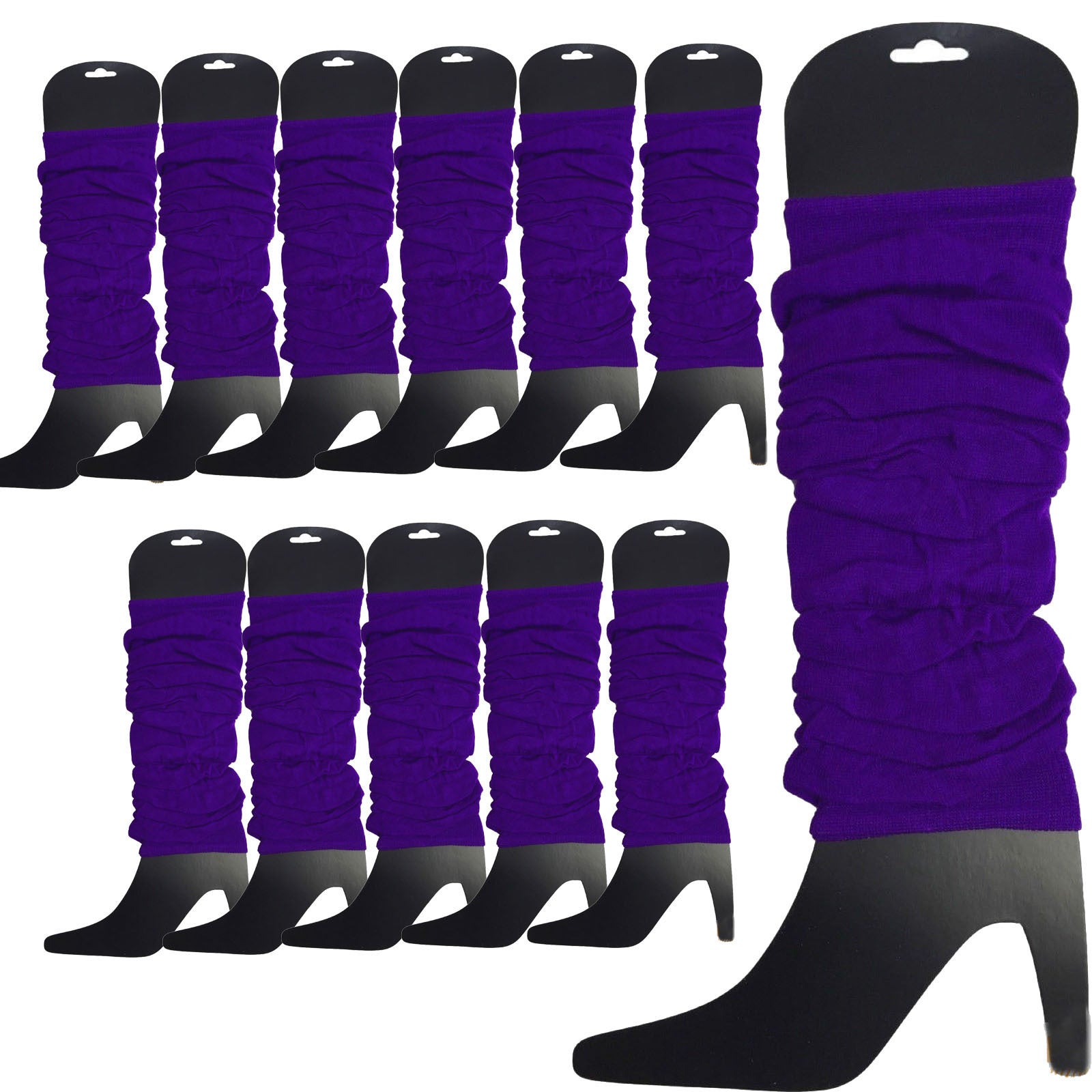 Women's Socks & Hosiery: 12 LEG WARMERS Knitted Womens Neon Party Knit Ankle Fluro Dance Costume 80s BULK - Purple