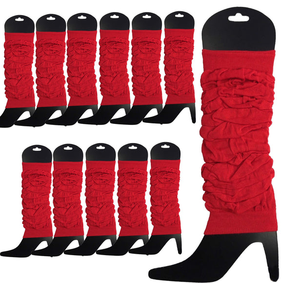 12 LEG WARMERS Knitted Womens Neon Party Knit Ankle Fluro Dance Costume 80s BULK - Red