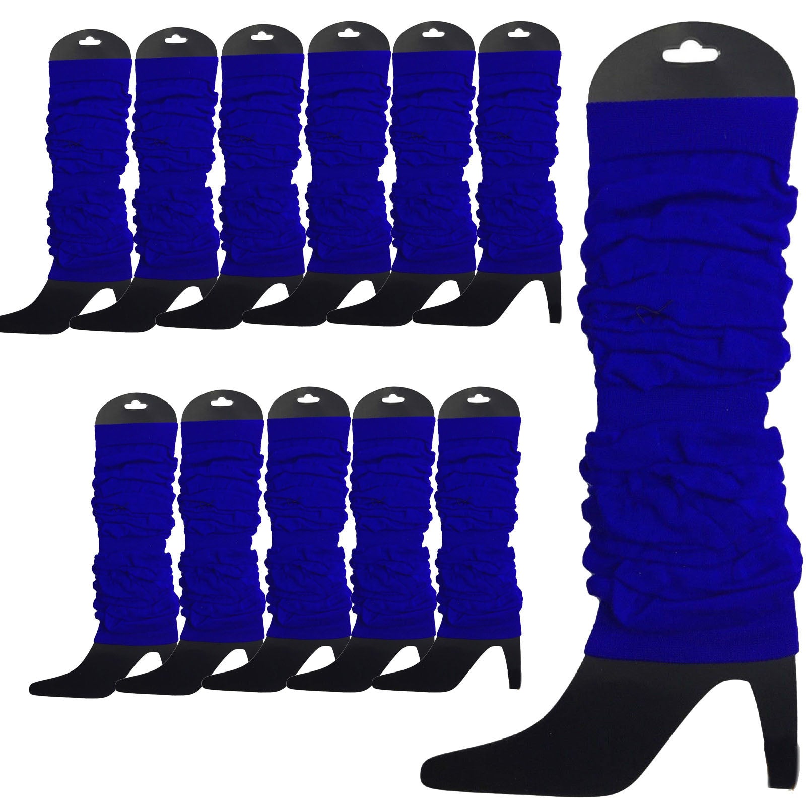 Women's Socks & Hosiery: 12 LEG WARMERS Knitted Womens Neon Party Knit Ankle Fluro Dance Costume 80s BULK - Royal Blue
