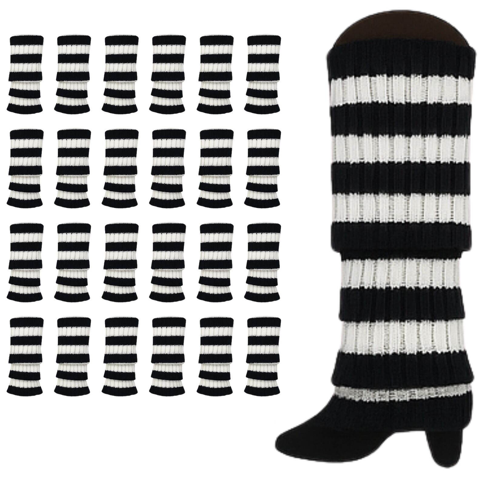 Women's Socks & Hosiery: 24x Womens Leg Warmers Disco Winter Knit Dance Party Crochet Legging Socks Costume - Black/White Stripe