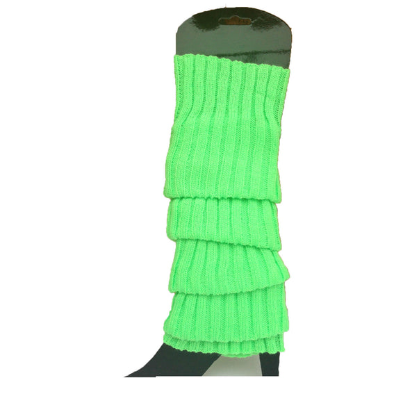 24x Womens Leg Warmers Disco Winter Knit Dance Party Crochet Legging Socks Costume - Fluro Green