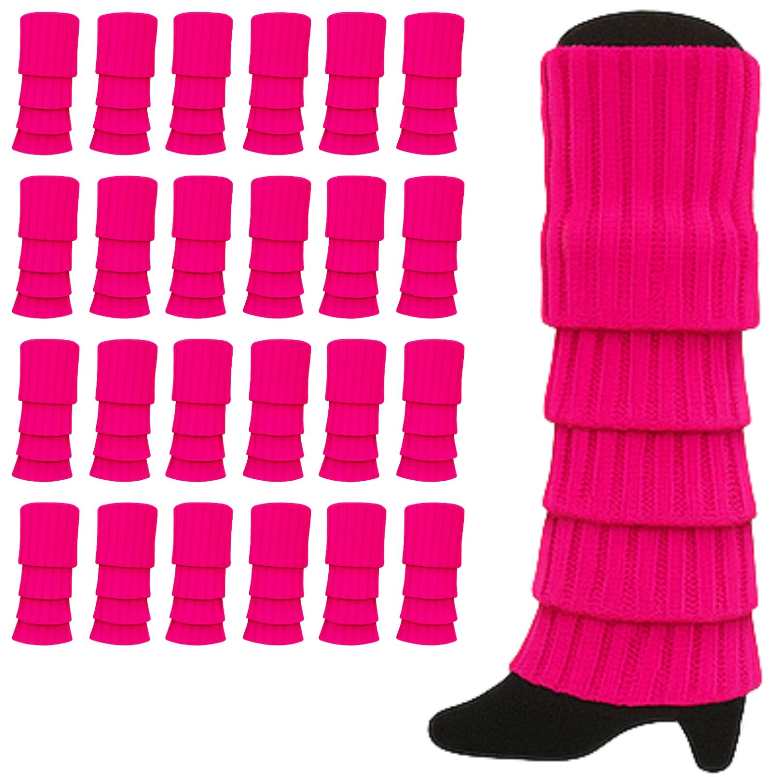 Women's Socks & Hosiery: 24x Womens Leg Warmers Disco Winter Knit Dance Party Crochet Legging Socks Costume - Hot Pink