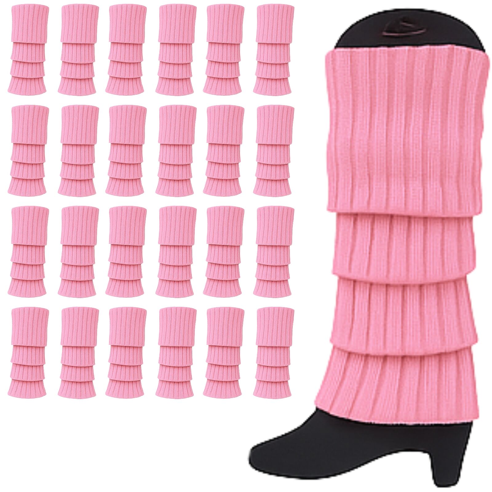 Women's Socks & Hosiery: 24x Womens Leg Warmers Disco Winter Knit Dance Party Crochet Legging Socks Costume - Light Pink