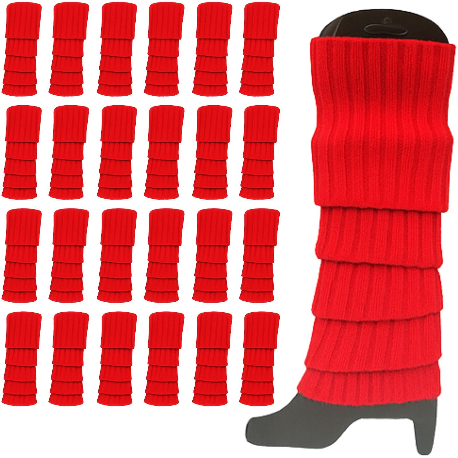 Women's Socks & Hosiery: 24x Womens Leg Warmers Disco Winter Knit Dance Party Crochet Legging Socks Costume - Red