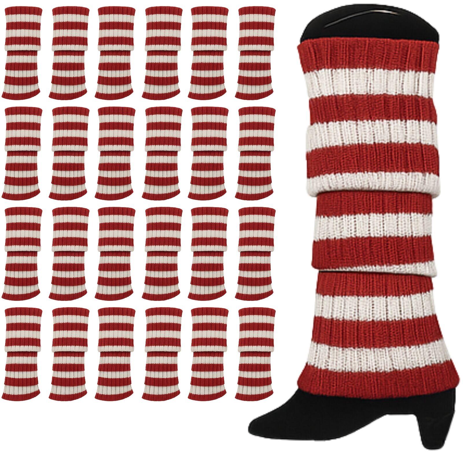 Women's Socks & Hosiery: 24x Womens Leg Warmers Disco Winter Knit Dance Party Crochet Legging Socks Costume - Red/White Stripe