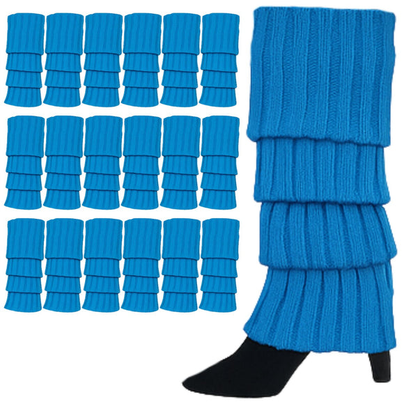 24x Womens Leg Warmers Disco Winter Knit Dance Party Crochet Legging Socks Costume - Topaz Blue