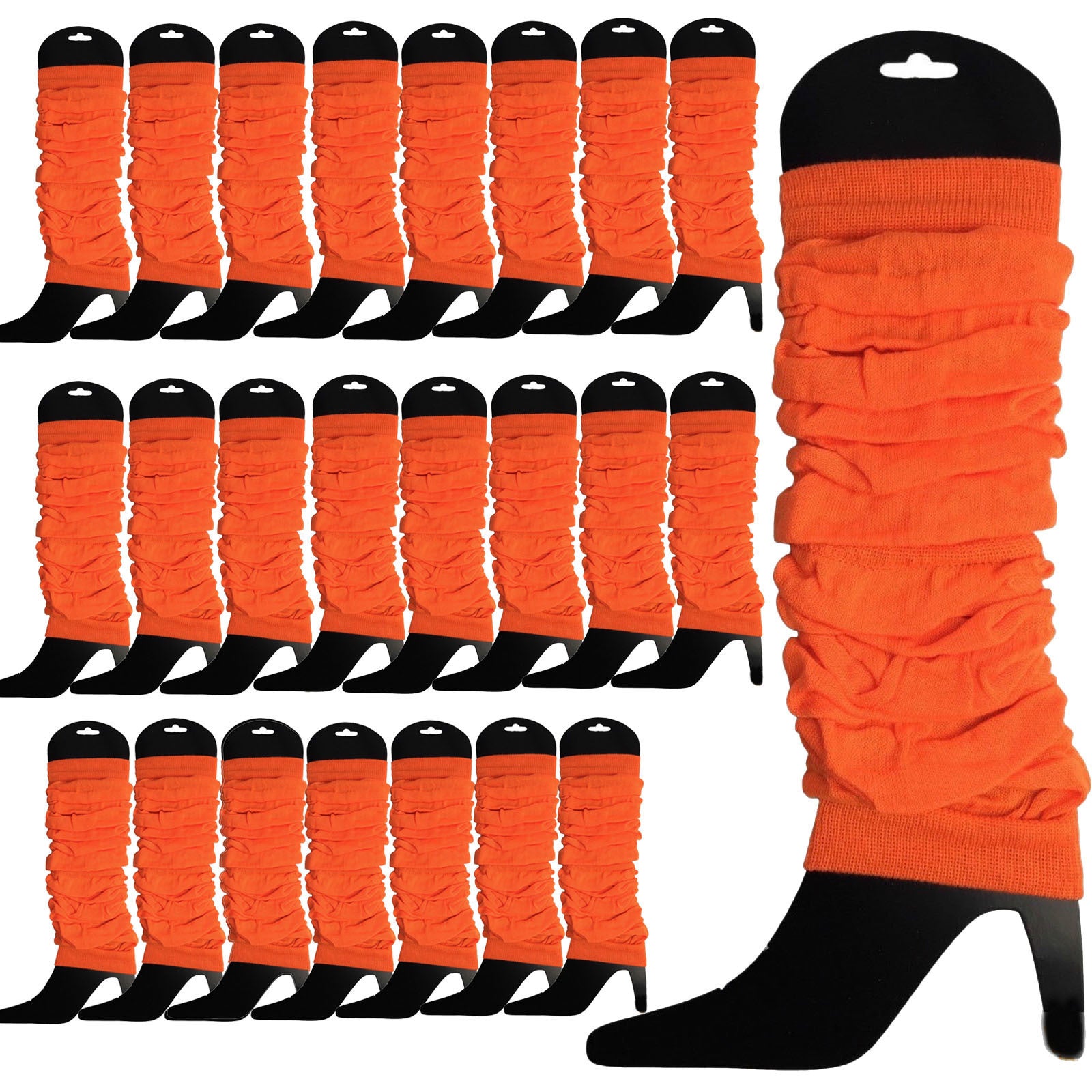 Women's Socks & Hosiery: 24 LEG WARMERS Knitted Womens Neon Party Knit Ankle Fluro Dance Costume 80s BULK - Fluro Orange