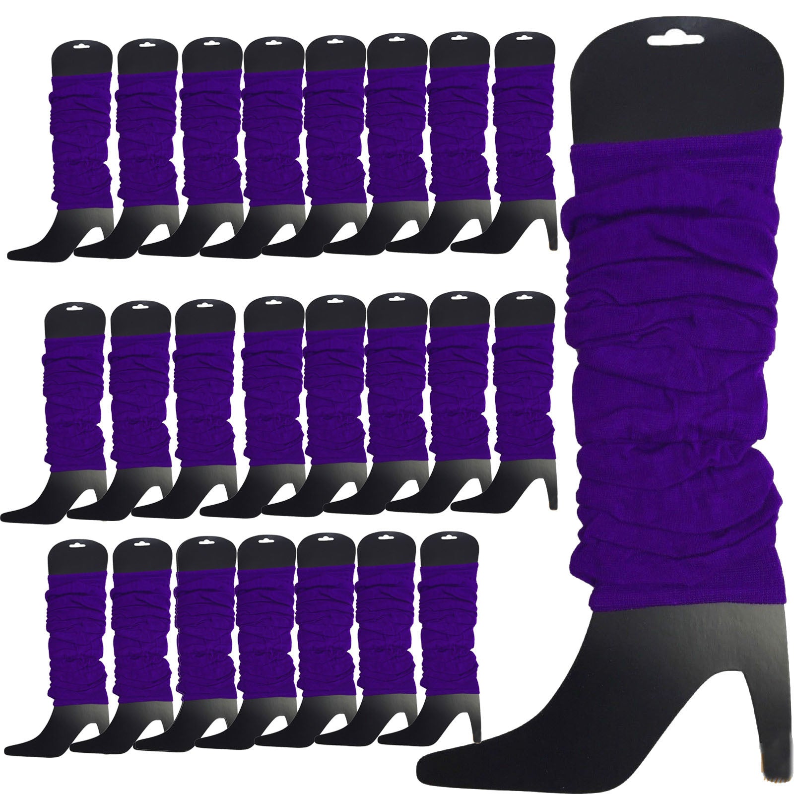 Women's Socks & Hosiery: 24 LEG WARMERS Knitted Womens Neon Party Knit Ankle Fluro Dance Costume 80s BULK - Purple