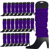 24 LEG WARMERS Knitted Womens Neon Party Knit Ankle Fluro Dance Costume 80s BULK - Purple