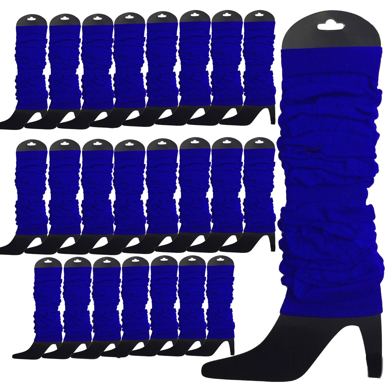 Women's Socks & Hosiery: 24 LEG WARMERS Knitted Womens Neon Party Knit Ankle Fluro Dance Costume 80s BULK - Royal Blue