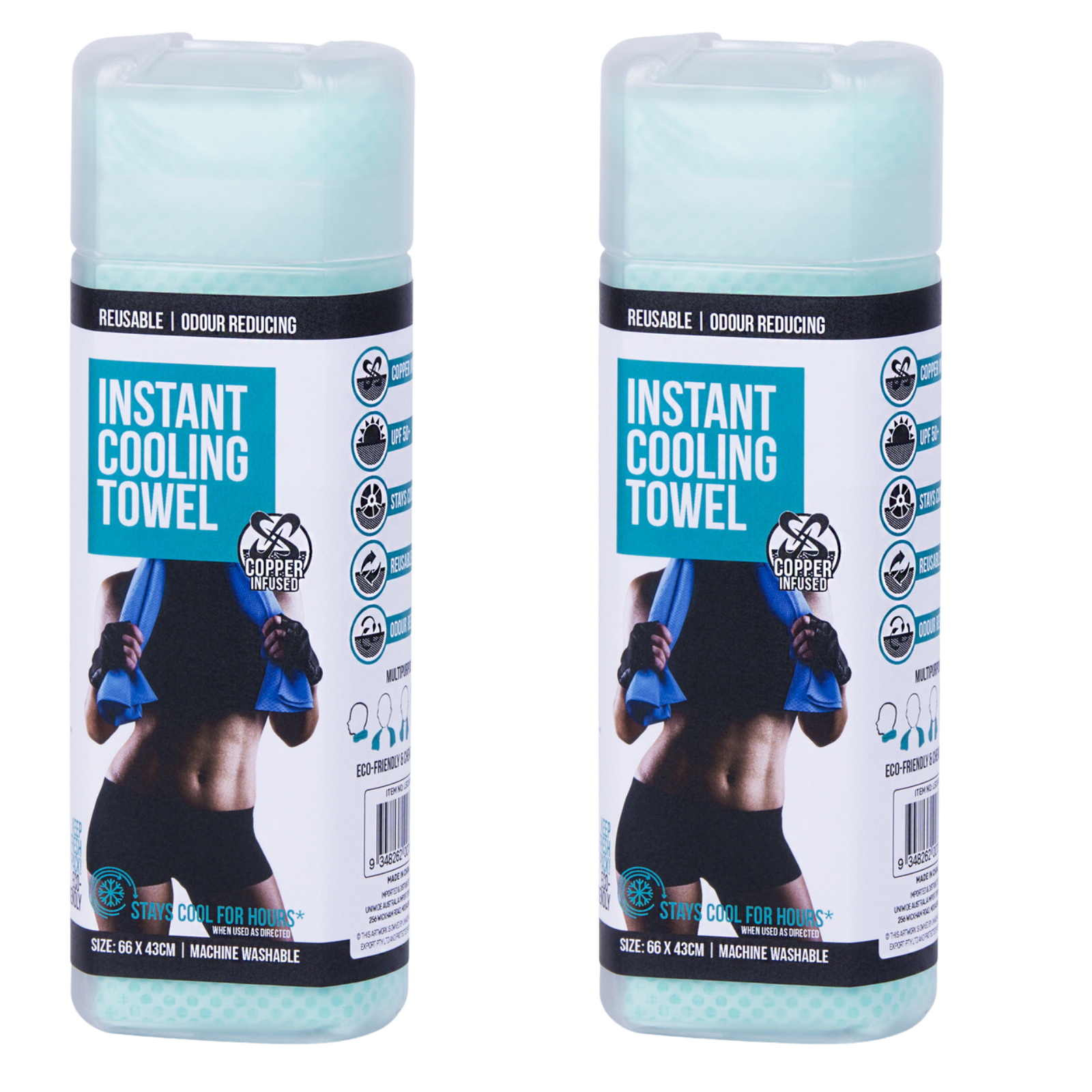Gym Equipment & Accessories: 2x INSTANT COOLING TOWEL UPF 50+ Ice Cold Sport Sweat Absorbing Leisure 66x43