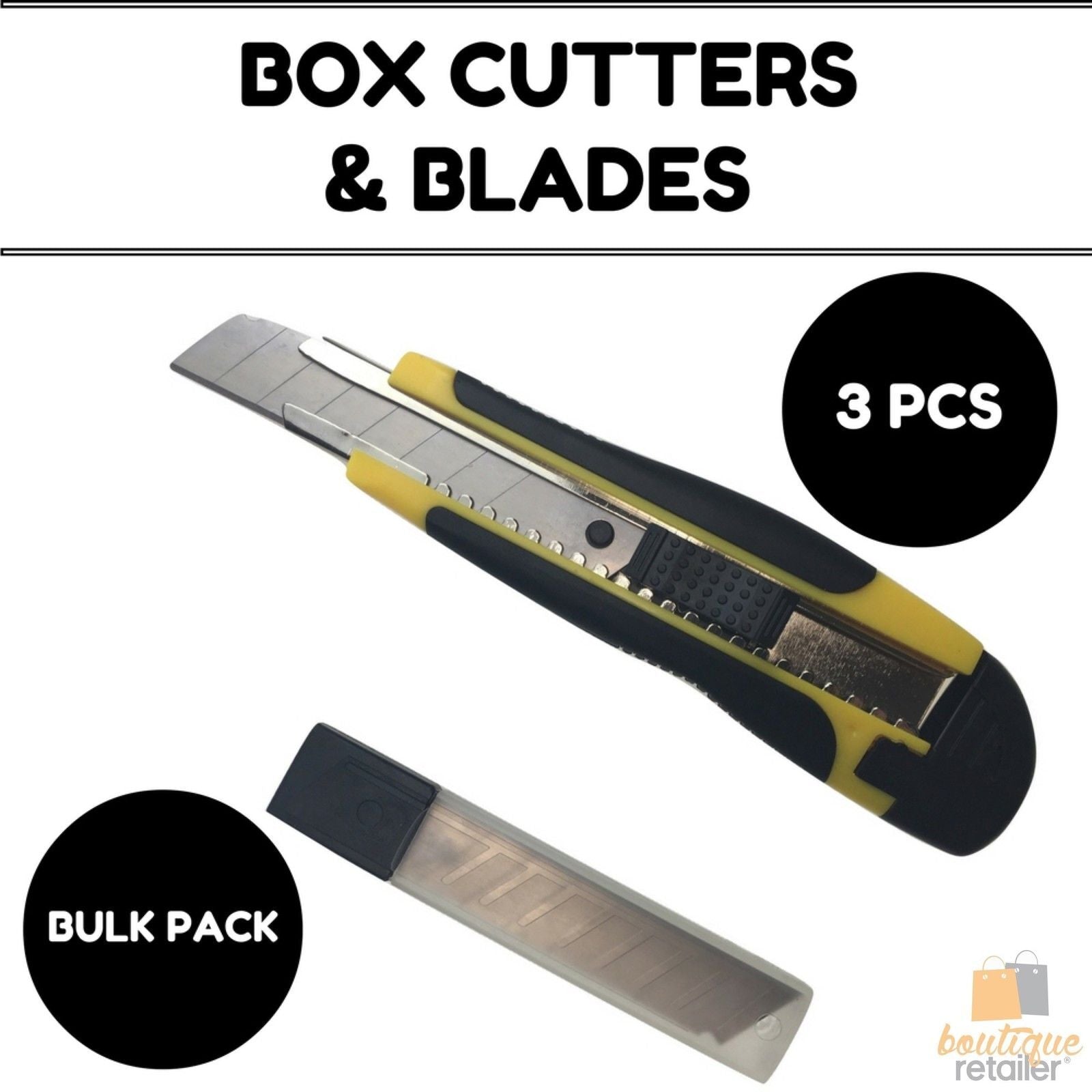 Gardening Tools: 3x BOX CUTTERS Knife Retractable Blade Snap Off Razor 18mm Durable Opener BULK