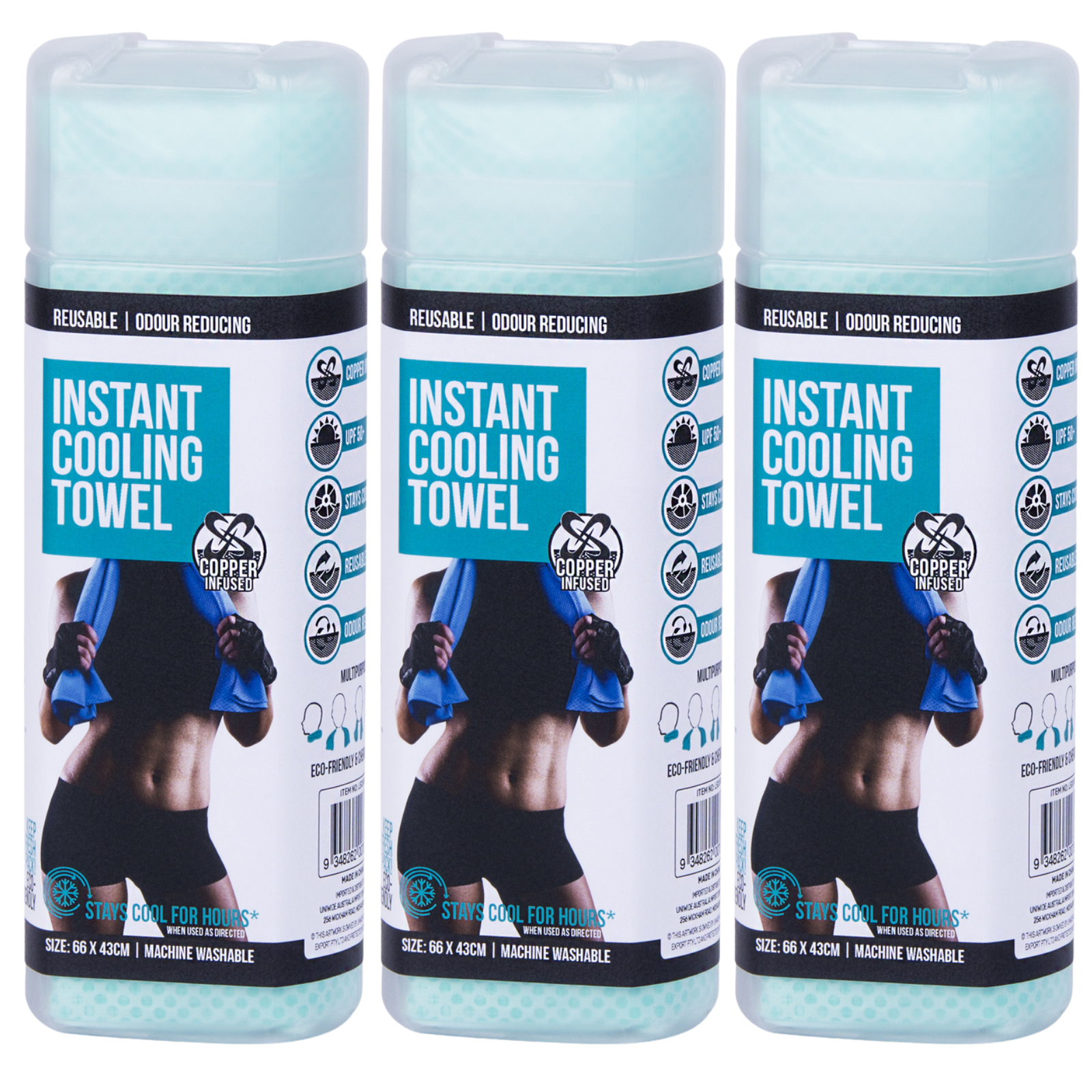 Gym Equipment & Accessories: 3x INSTANT COOLING TOWEL UPF 50+ Ice Cold Sport Sweat Absorbing Leisure 66x43