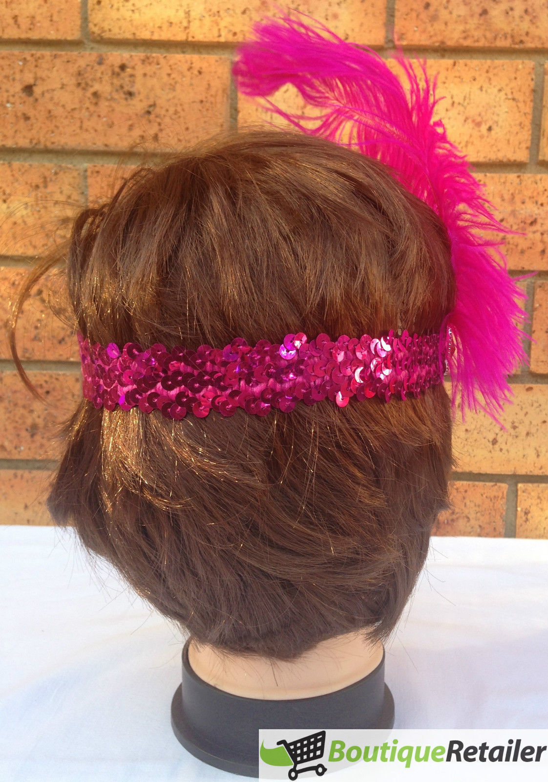 Costumes & Accessories: 3x 1920s FLAPPER HEADBAND Headpiece Feather Sequin Charleston Costume Gatsby - Hot Pink