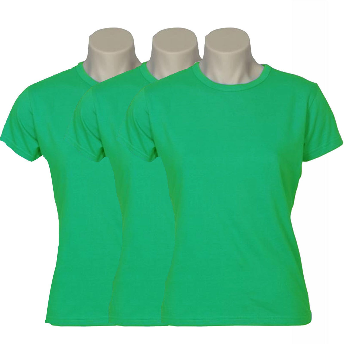 3x Womens 100% Cotton T-Shirt Plain Basic Tee Casual Top in Green