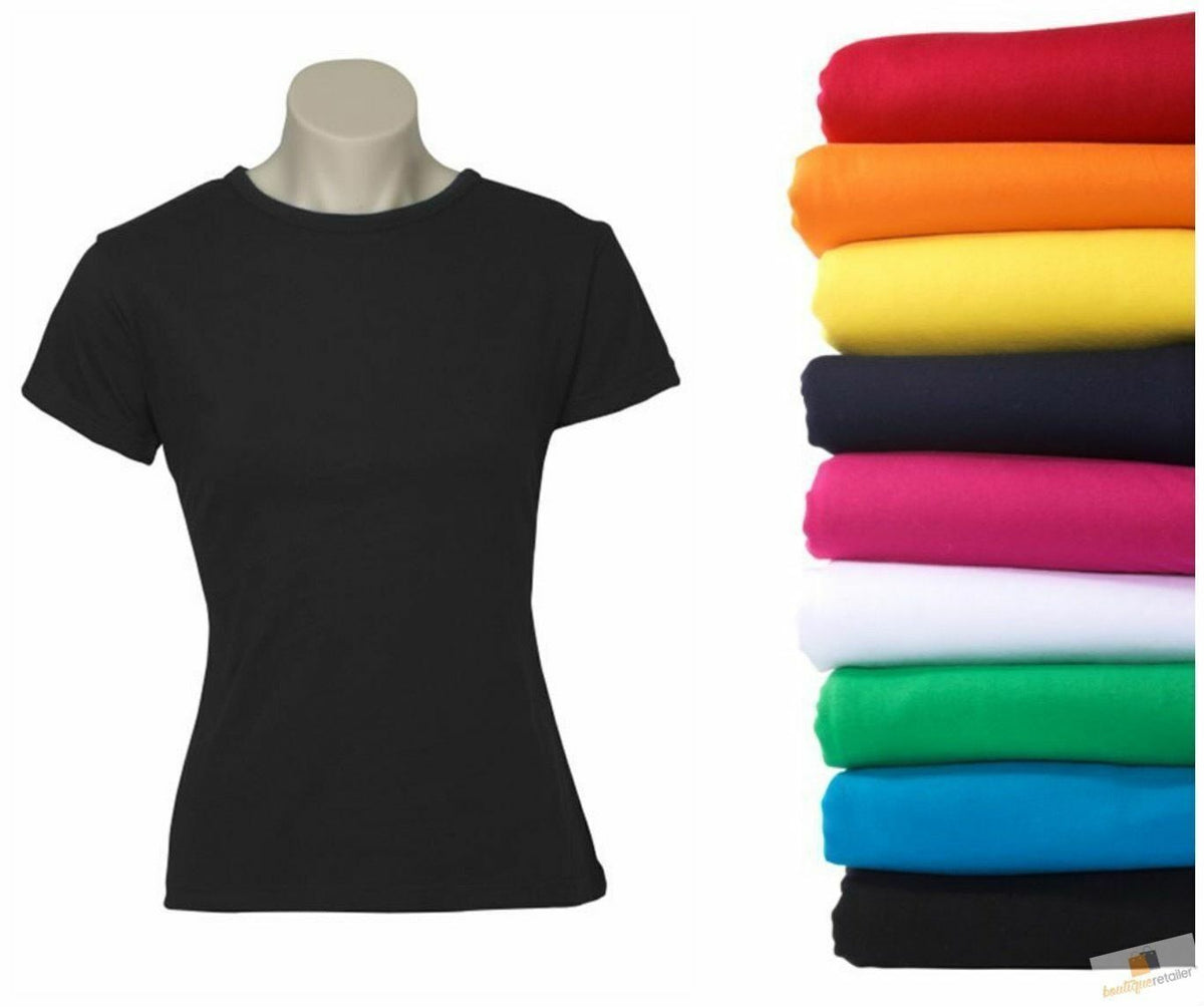 5x Womens 100% Cotton T-Shirt Plain Basic Tee Casual Top in Assorted Colours