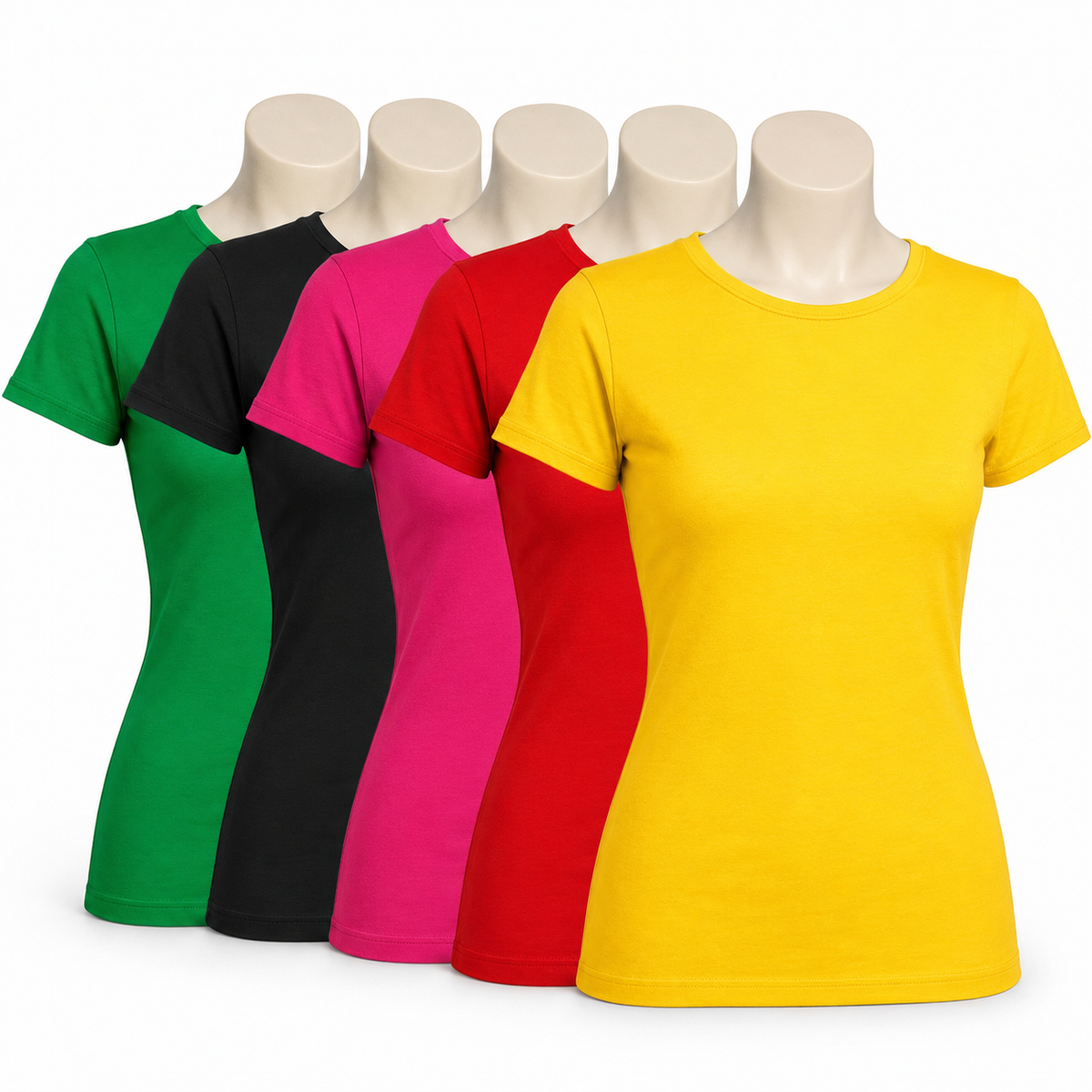 5x Womens 100% Cotton T-Shirt Plain Basic Tee Casual Top in Assorted Colours