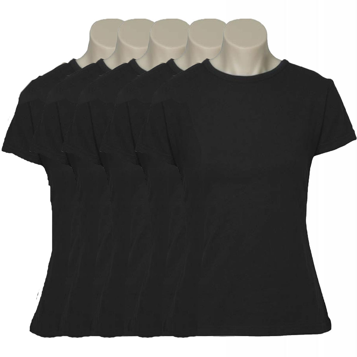 5x Womens 100% Cotton T-Shirt Plain Basic Tee Casual Top in Black