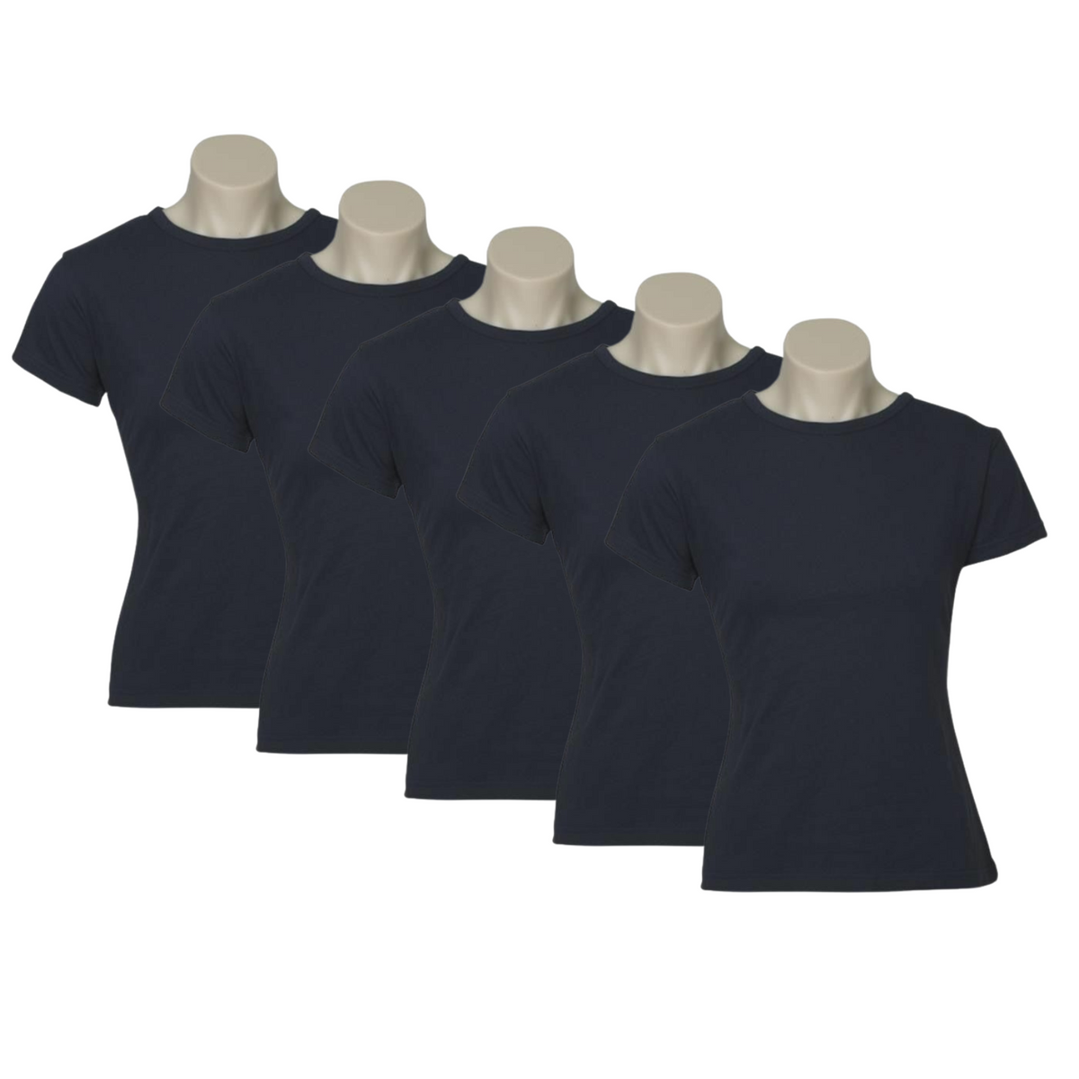 5x Womens 100% Cotton T-Shirt Plain Basic Tee Casual Top in Navy Blue
