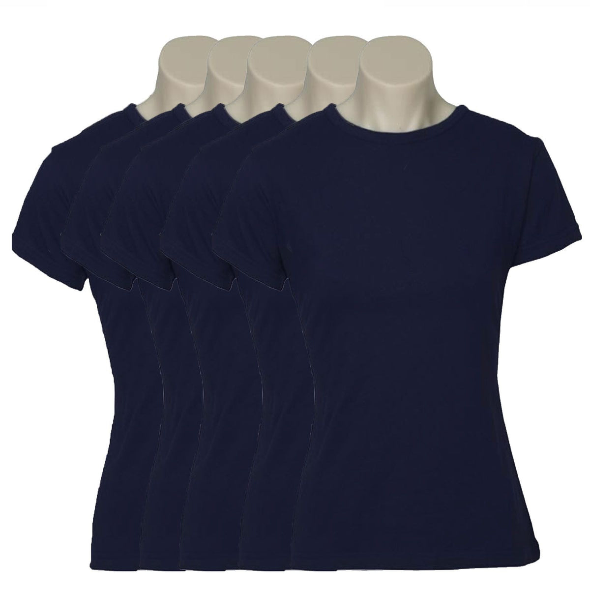 5x Womens 100% Cotton T-Shirt Plain Basic Tee Casual Top in Navy Blue