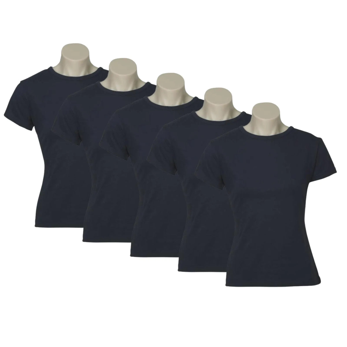 5x Womens 100% Cotton T-Shirt Plain Basic Tee Casual Top in Navy Blue