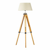 Floor Lamps: LARGE TRIPOD FLOOR LAMP Linen Shade Modern Light Bamboo Vintage Wooden Retro
