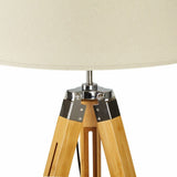 Floor Lamps: LARGE TRIPOD FLOOR LAMP Linen Shade Modern Light Bamboo Vintage Wooden Retro