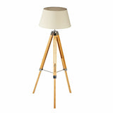 Floor Lamps: LARGE TRIPOD FLOOR LAMP Linen Shade Modern Light Bamboo Vintage Wooden Retro
