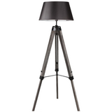 Floor Lamps: LARGE TRIPOD FLOOR LAMP Linen Shade Modern Light Retro Vintage Wooden