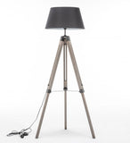 Floor Lamps: LARGE TRIPOD FLOOR LAMP Linen Shade Modern Light Retro Vintage Wooden