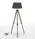 Floor Lamps: LARGE TRIPOD FLOOR LAMP Linen Shade Modern Light Retro Vintage Wooden