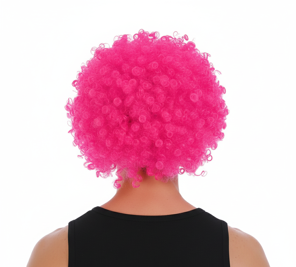 Mens DELUXE AFRO WIG Curly Hair Costume Party Fancy Disco 70s 80s Dress Up - Hot Pink
