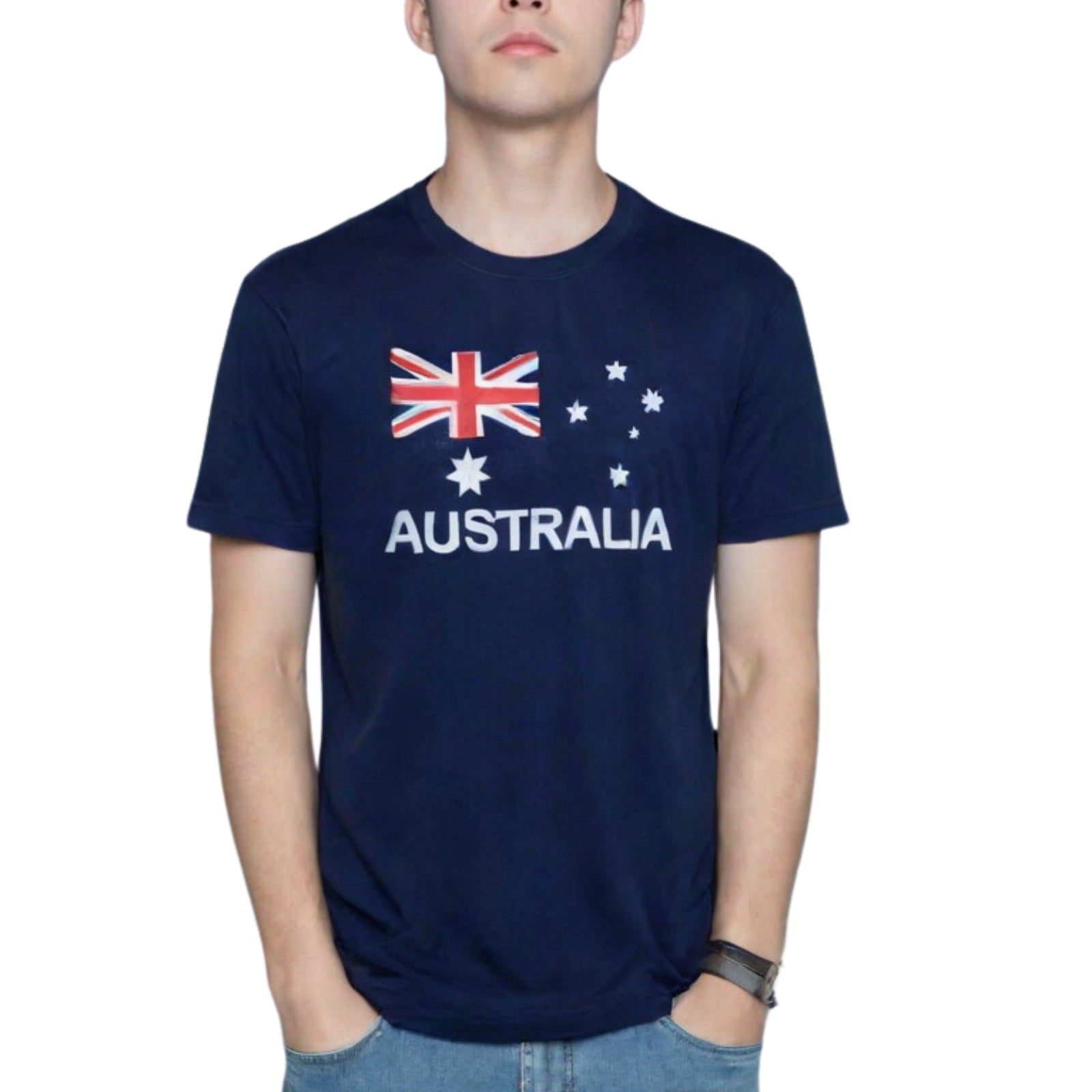 Men's Tops & T-shirts: Adult AUSTRALIAN T Shirt Australia Day 100% COTTON Souvenir Tee Top Flag - Blue - Small